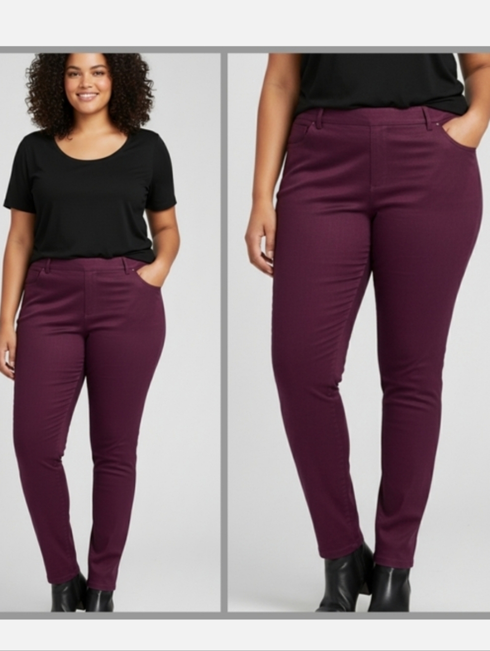 EVRI Stretch Maroon/Burgundy Ankle Pants Front & Back Pockets‎ Plus Size 16W